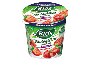Ekologiškas jogurtas su braškėmis be laktozės BIOS, 3,1 % rieb., 125 g
