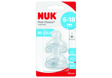 Silikoninis žindukas NUK FIRST CHOICE+ M, 6-18 mėn., 2 vnt.