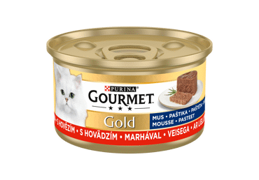 Konserv. visavertis kačių ėdalas GOURMET GOLD su jautiena, 85 g.