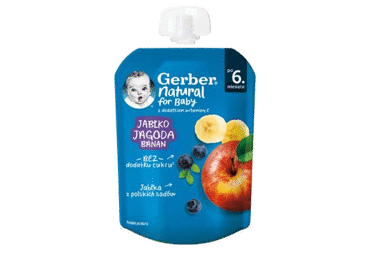 Obuolių, mėlynių, bananų tyrelė GERBER, nuo 6 mėn., 80 g