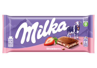 Молочный шоколад MILKA с начинкой из клубничного йогурта, 100 г