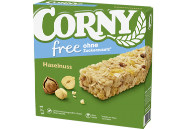Javainių batonėliai CORNY FREE su lazdyno riešutais, 120 g
