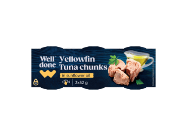 Tunų gabaliukai saulėgrąžų aliejuje WELL DONE, 240 g