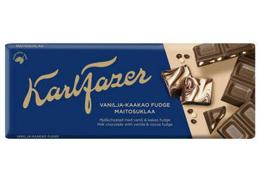 Chocolate KARL FAZER with vanilla, cocoa flavored pieces, 180 g