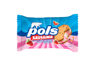 Мороженое POLS с начинкой из клубники, между печеньем, 75 г