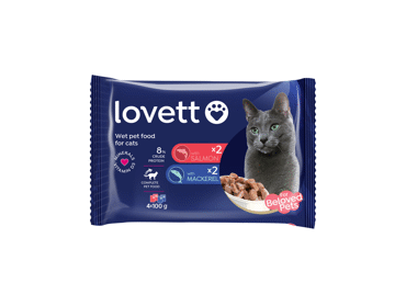 Konservuotas kačių ėdalas LOVETT su įvair. rūšių žuvimi, 400 g