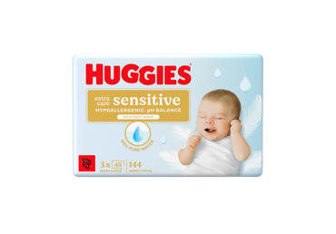 Drėgnos servetėlės HUGGIES EXTRA SENSITIVE, 3 × 48 vnt.