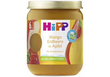 Ekologiška mangų, braškių ir obuolių tyrelė HIPP, 6+mėn., 160 g