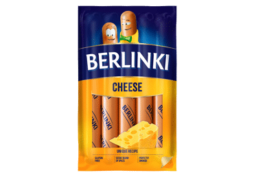 Варёные куриные сосиски с сыром, BERLINKI, II сорт, 250 г