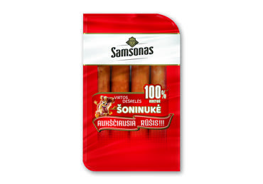Boiled SAMSONO sausages with bacon, I grade, 300 g