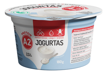 Jogurtas iš A2 pieno, be laktozės, 2,5 % rieb., 180 g