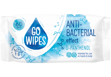 Drėgnosios antibakterinės servetėlės GO WIPES D-PANTH,60 vnt, 60 vnt.