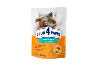 Club 4 Paws Premium с индейкой сухой корм для взрослых стерилизованных кошек 0,9 кг