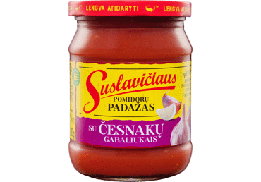 Pomidorų padažas SUSLAVIČIAUS su česnakų gabaliukais, 500 g
