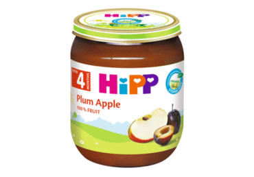 Ekologiška slyvų ir obuolių tyrelė HIPP (nuo 4 mėn.), 125 g
