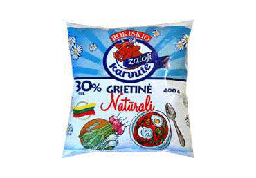 Natūrali ROKIŠKIO grietinė ŽALOJI KARVUTĖ, 30 % rieb., 400 g