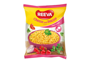 Greitai paruošiami makaronai REEVA, sūrio ir šoninės skonio, 60 g