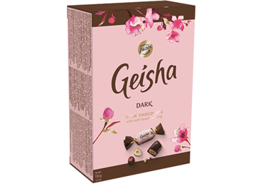 Juodojo šokolado saldainiai GEISHA su lazdynų riešutų įdaru, 150 g