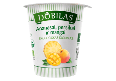 Eating organic yogurt DOBILAS with pineapple, peaches, 3.1% fat, 300 g