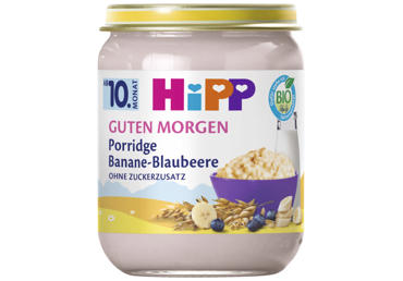 Avižinių dribsnių košelė su bananais ir  mėlynėmis HIPP, 160 ml