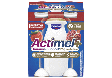 Jogurt. gėrimas ACTIMEL+, braškių ir granat. sk., 4 x 100 g, 400 g