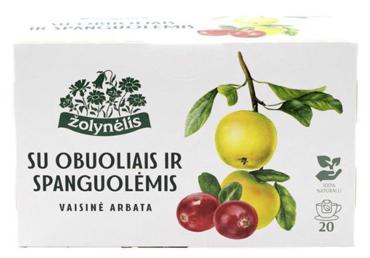 Vaisinė arbata ŽOLYNĖLIS su obuoliais ir spanguolėmis, 20 vnt.