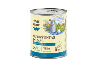 Saldintas sutirštintas pienas WELL DONE, 8% rieb., 385 g