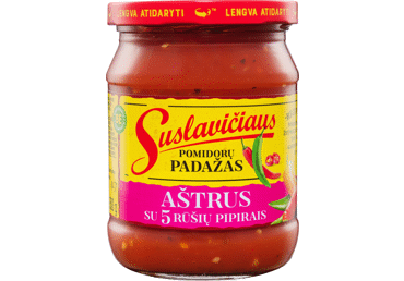 Aštrus SUSLAVIČIAUS pomidorų padažas su 5 rūšių pipirais, 500 g