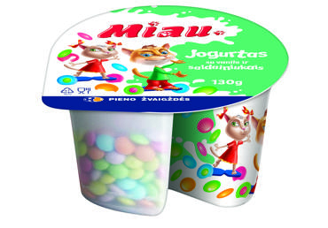 Йогурт с ванилью и конфетами MIAU, 5,5 % жира, 130 г