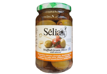Green olives SELIA stuffed with almonds, 370 g