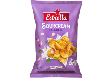 Bulvių traškučiai ESTRELLA, grietinės ir česnakų skonio, 350 g