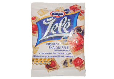 Skaidri citrinų skonio želė KLINGAI, 80 g
