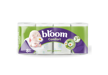 Toilet paper BLOOM CHAMOMILE, 8 rolls, 3-ply, 150 sheets, 8 pcs.