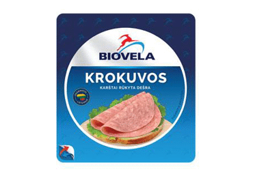 Karštai rūkyta pjaustyta KROKUVOS dešra BIOVELA, I r., 180 g