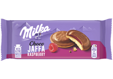 Sausainiai MILKA CHOCO JAFFA su aviečių skonio įdaru, 147 g