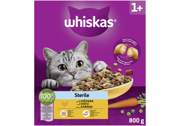 Sausas kačių ėdalas WHISKAS ster katėms su višt 800G