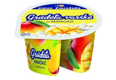 Grūdėtoji varškė PIENO ŽVAIGŽDĖS su mangais, 7 % rieb., 150 g