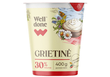 Grietinė WELL DONE, 30 % rieb., 400 g