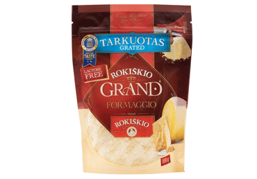 Tarkuotas kietasis ROKIŠKIO sūris GRAND, 37 % rieb. s. m., 100 g