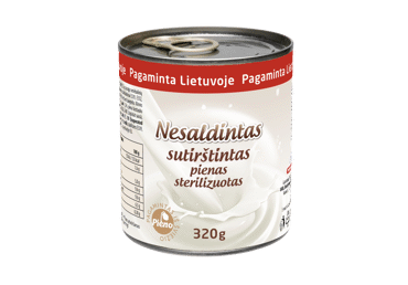 Steriliizuotas nesaldintas sutirštintas pienas, 7,5 % rieb., 320 g