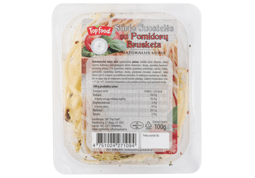Sūrio juostelės TOP FOOD, brusketų su pomid. sk., 28 % rieb., 100 g