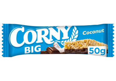 Kokosinis javainių batonėlis CORNY BIG su pien. šok. glaistu, 50 g