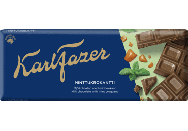 Milk chocolate KARL FAZER with mint flavored almond brittle, 180 g