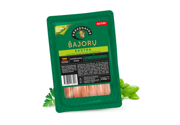 Boiled BAJORŲ EXTRA milk sausages, I grade, 430 g