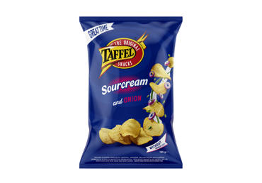 Bulvių traškučiai TAFFEL, grietinės ir svogūnų skonio, 180 g