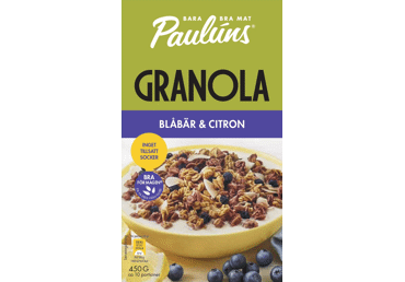 Granola PAULUNS su mėlynėmis, citrinų aliejumi ir kokosais, 450 g