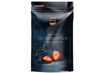 Liofilizuotos braškės juodajame šokolade WELL DONE PREMIUM, 80 g