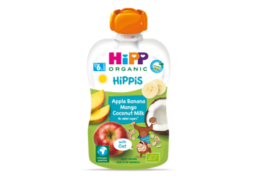 Ekologiška obuolių, bananų tyrelė HIPP su kokosų pienu ir avižomis, (nuo 6 mėn.), 100 g