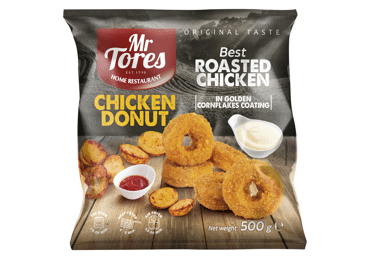 Šaldyti vištienos krūt. kepsneliai DONUTS MR TORES su sūriu, 500 g