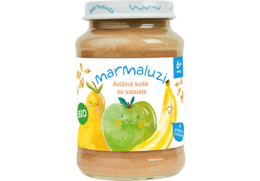 Ekologiška bananų, kriaušių, obuolių, avižų košė MARMALUZI nuo 6 mėn, 190 g 